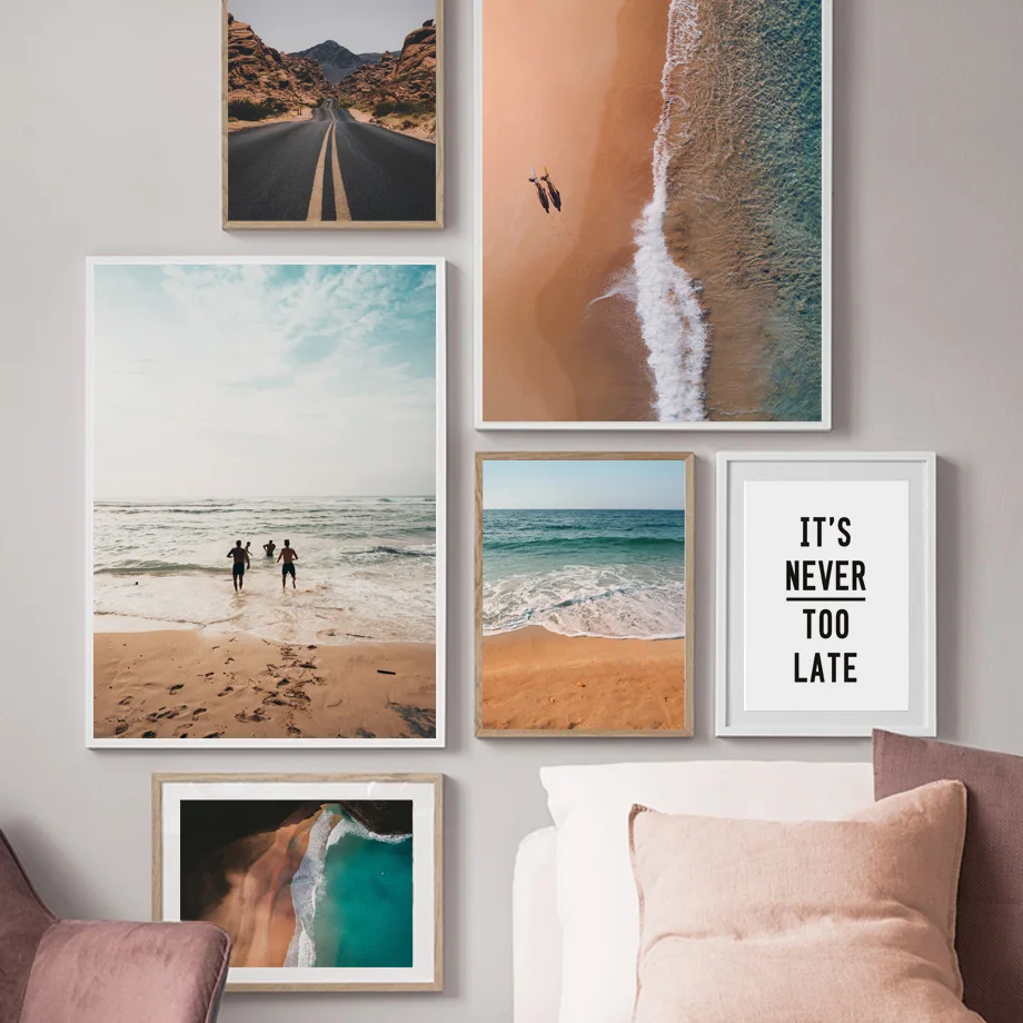 Surf sea Beach Mountain пейзаж цитата настенная живопись на холсте скандинавские постеры и
