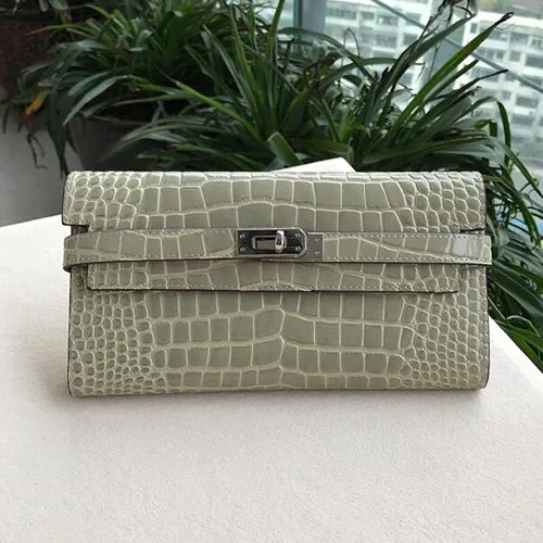 Crocodile Grey CHSANATO крокодиловый узор коровья кожа Женский Длинный кошелек классический стиль леди девушки Женский кошелек телефон Сумки - Цвет: Crocodile Grey
