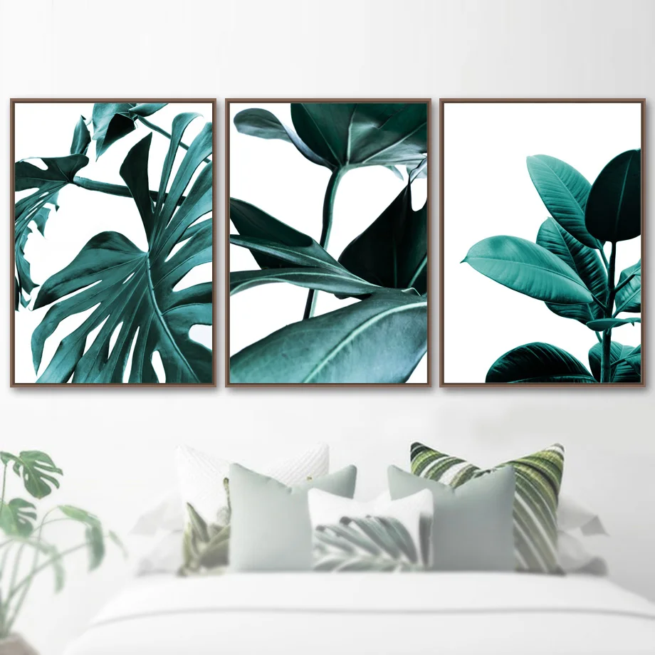 

Big Green Tropical Leaves Wall Art Canvas Painting Plants Nordic Posters And Prints Wall Pictures For Living Room Salon Decor