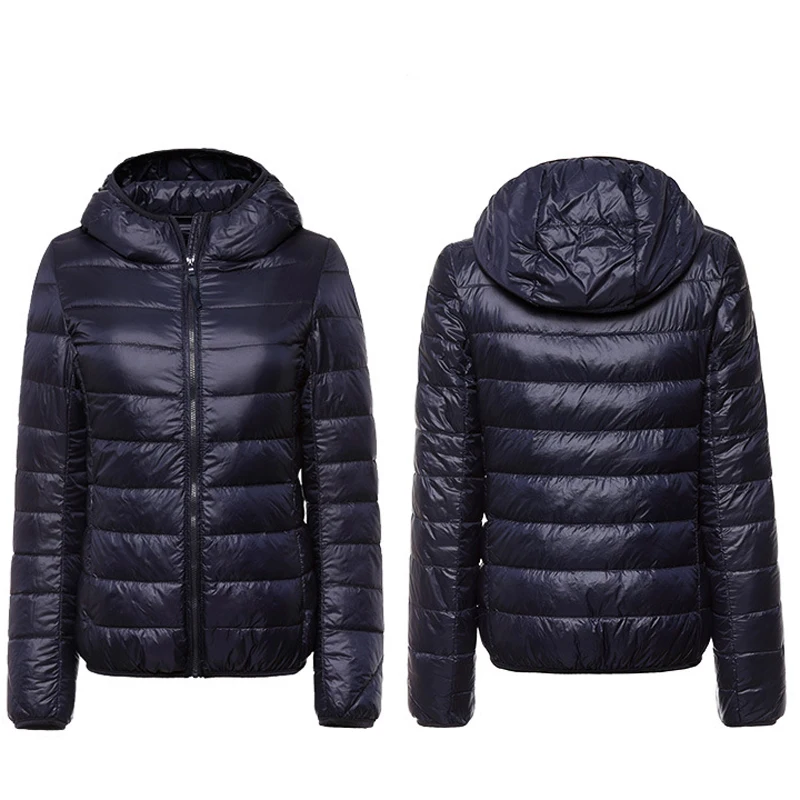 Осенне зимняя женская Ультралегкая пуховая куртка с капюшоном ветровка на белом