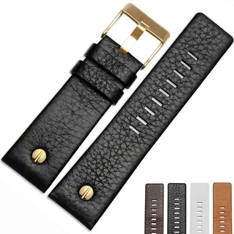Black Gold buckle Новая мода кожаный ремешок для часов с часы на заклепках ремень браслет для дизель DZ7313 DZ7333 7322 7257 4318 7348 7334 Замена - Цвет ремешка: Black Gold buckle