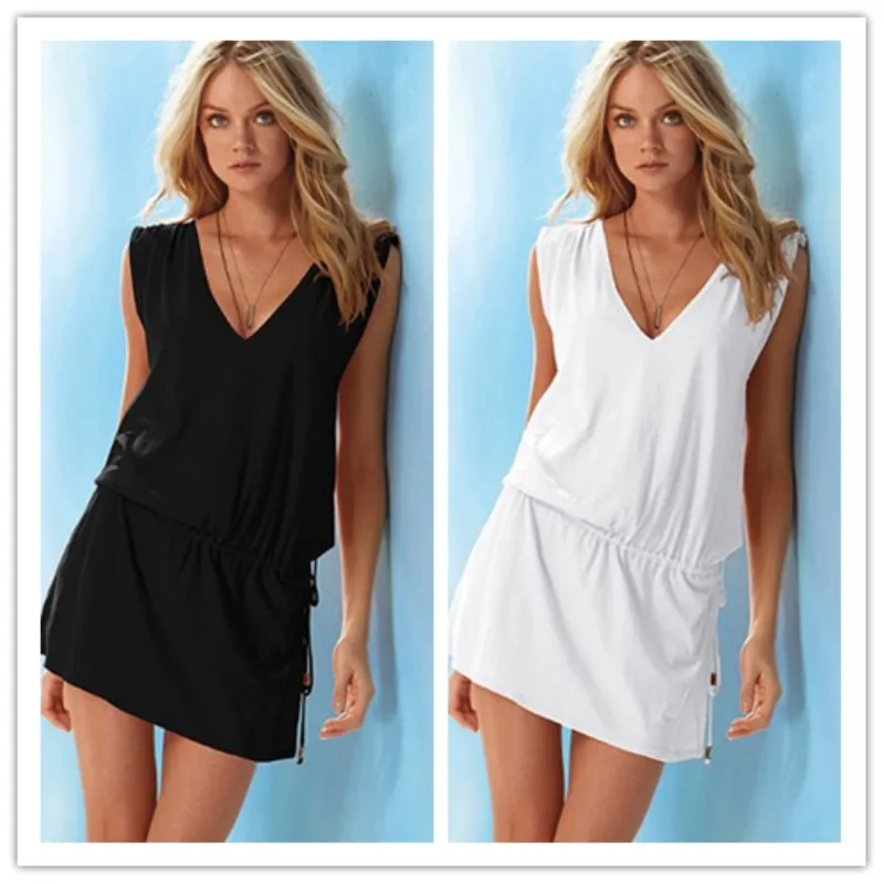 Летнее платье Yomocarajox без рукавов шифоновое с v образным вырезом синие