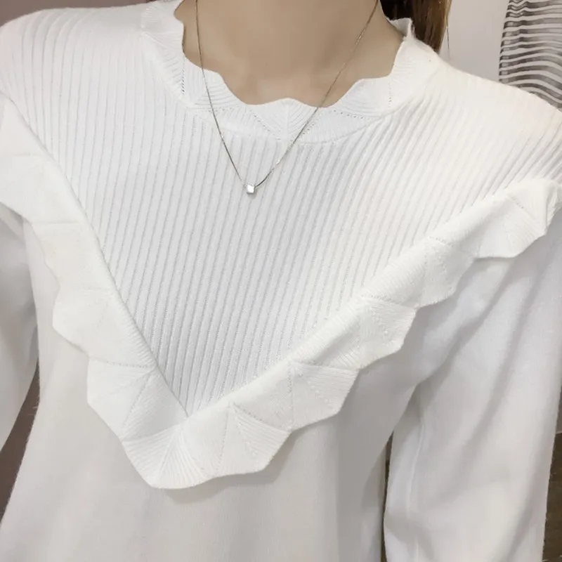 2018 осень вязаный свитер Для женщин рюшами пуловеры свитеры Зимняя мода