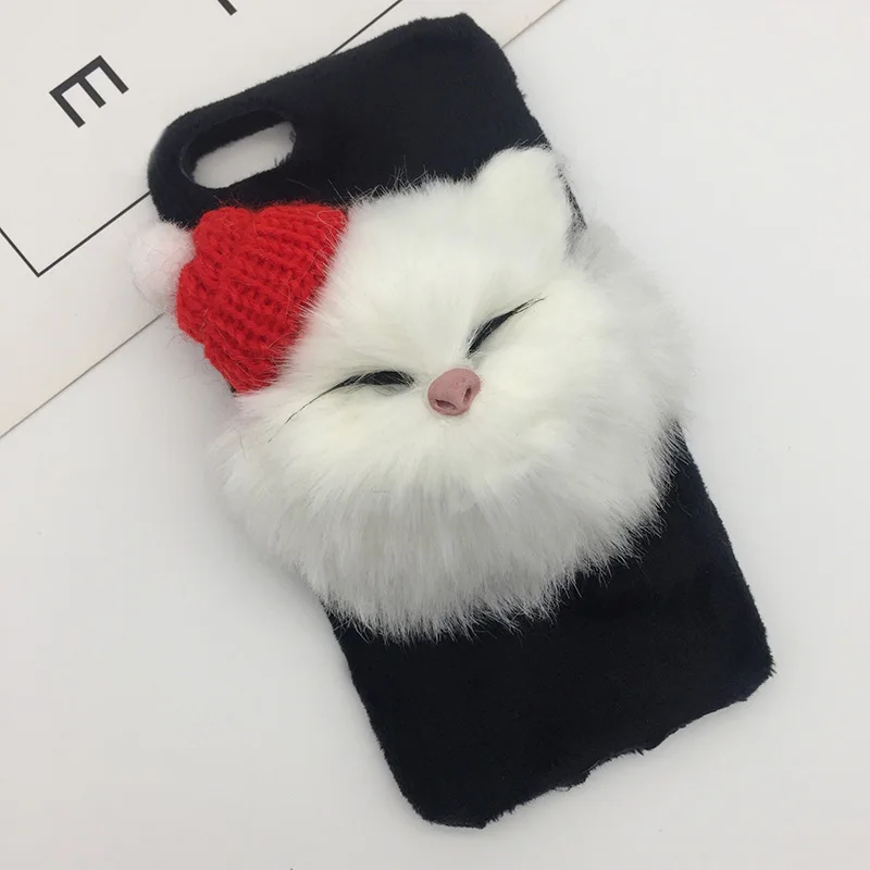 Милый Кот пушистый меховой чехол для телефона для iPhone XS MAX XR X силиконовый Жесткий чехол из ПК прекрасное покрытие для iPhone 8 Plus 7 6s 6 Plus Рождественский чехол