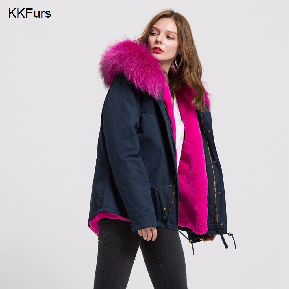 JKKFURS 2021 Новая женская куртка из натурального енота с большим воротником меховая