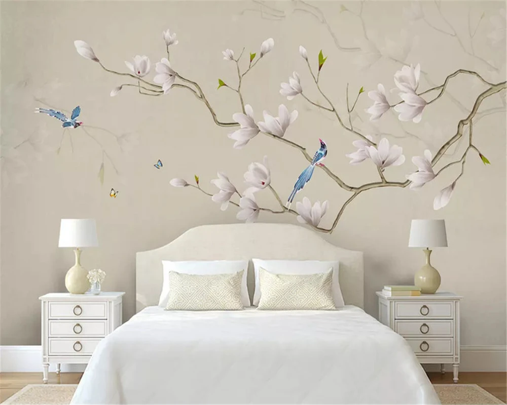 

beibehang Custom fashion papel de parede wallpaper fresh modern minimalist new Chinese hand-painted magnolia bird TV background