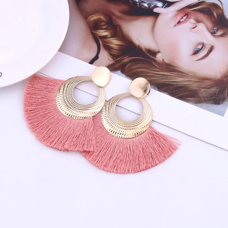 Женские богемные висячие серьги BUENOS 2018 с большими кисточками и бахромой ручной