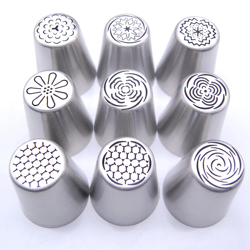 

9PCS New Nozzles Stainless Steel Russian Tips Tulip Icing Piping Nozzle Fondant Cake Decorating Tools