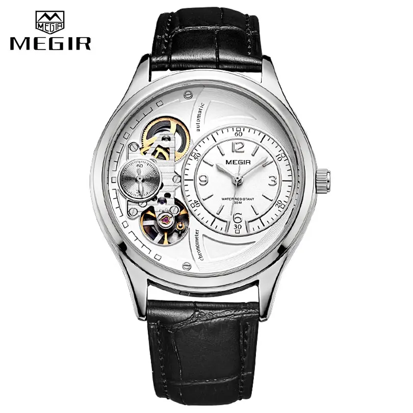 Black White MEGIR Мужские Аналоговые кварцевые часы Роскошные модные брендовые кожаные водонепроницаемые мужские часы Erkek Kol Saati Relogio Masculino - Цвет: Black White