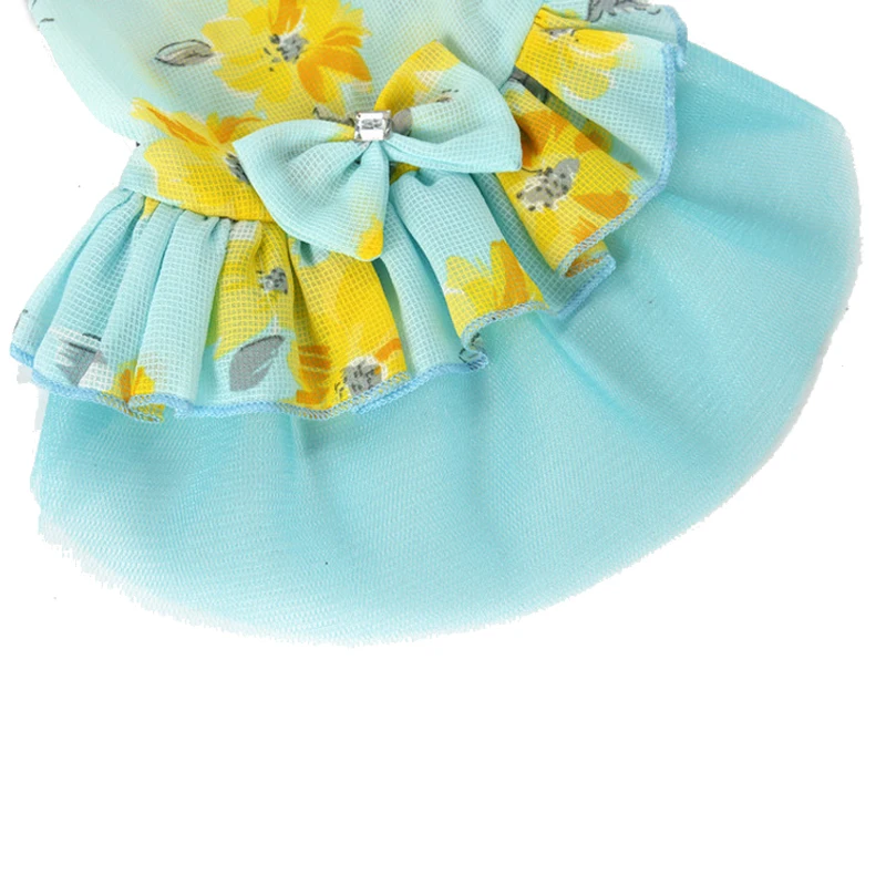 Blue Dog Dress Bowknot Summer Clothes for Small Medium Dogs Polyester Puppy Princess Wedding Party Skirts Pet Supplies XS-XL 2 |