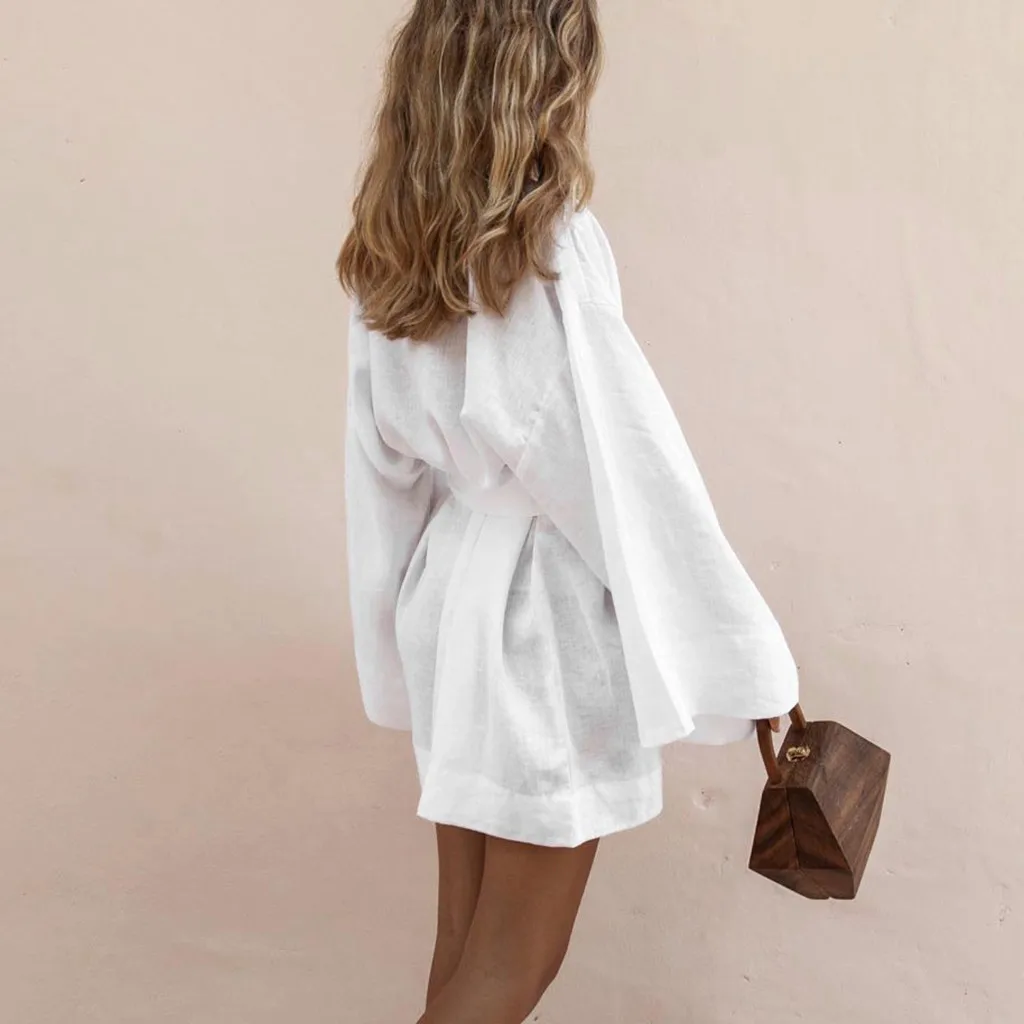 Женское Хлопковое платье повседневное свободное пляжное с v-образным вырезом