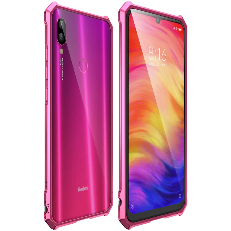 pink Роскошный металлический бампер для Red mi Note 7 Чехол для боковой задней панели телефона для Xiao mi red mi Note 7 Pro Global чехол оригинальная алюминиевая рамка - Цвет: pink