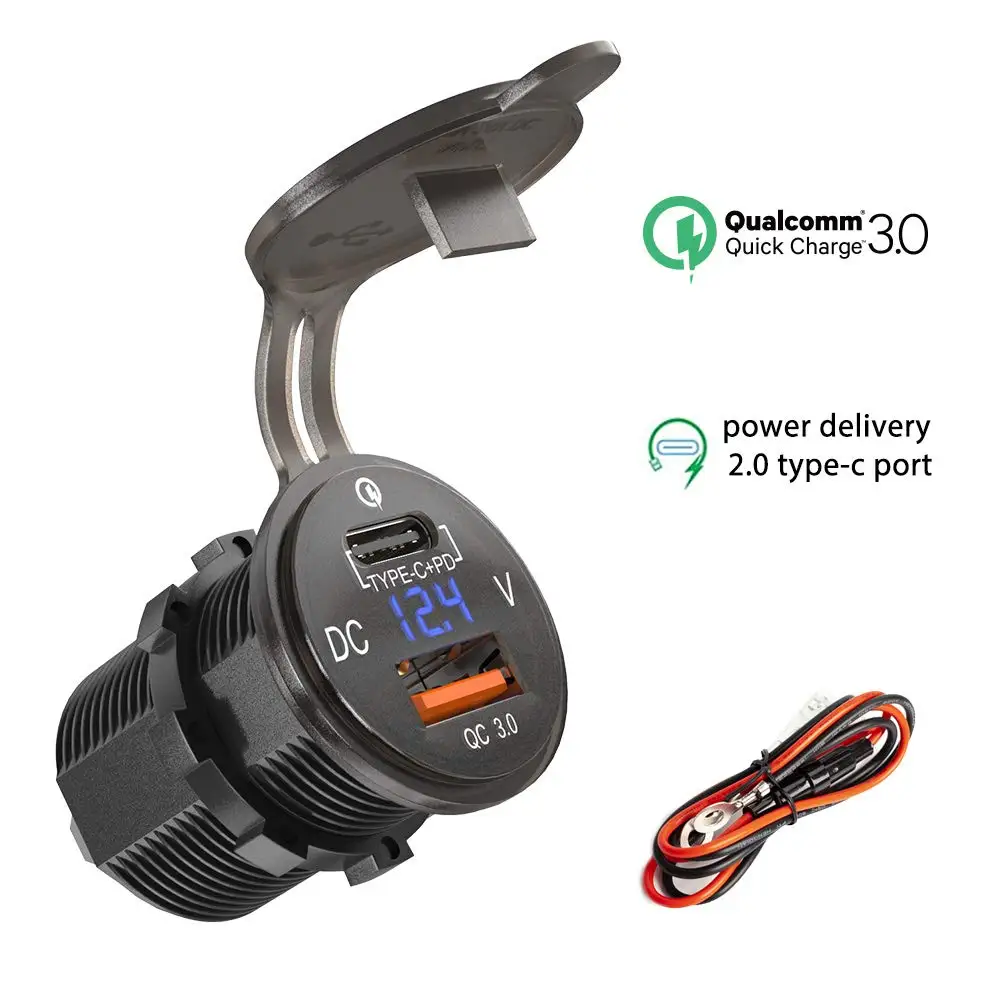 12 В Тип C USB зарядное устройство гнездо PD 18 Вт и QC 3 0 В/24 автомобильная