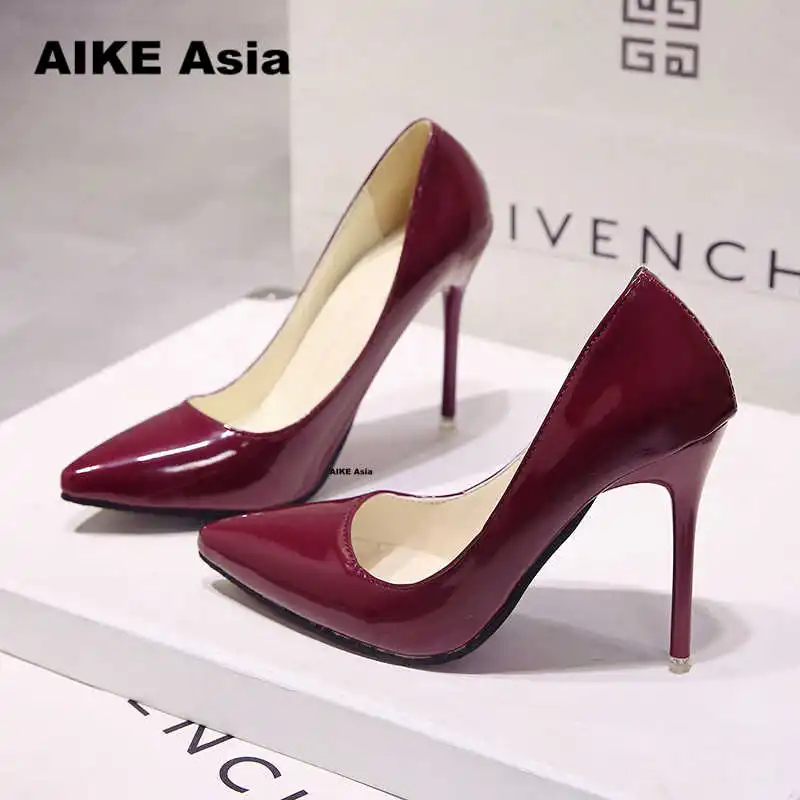 Red wine 10cm Популярные женские туфли-лодочки женские свадебные туфли с острым носком на высоком каблуке; сезон весна-осень пикантная обувь на высоком каблуке для женщин;#9588 - Цвет: Red wine 10cm