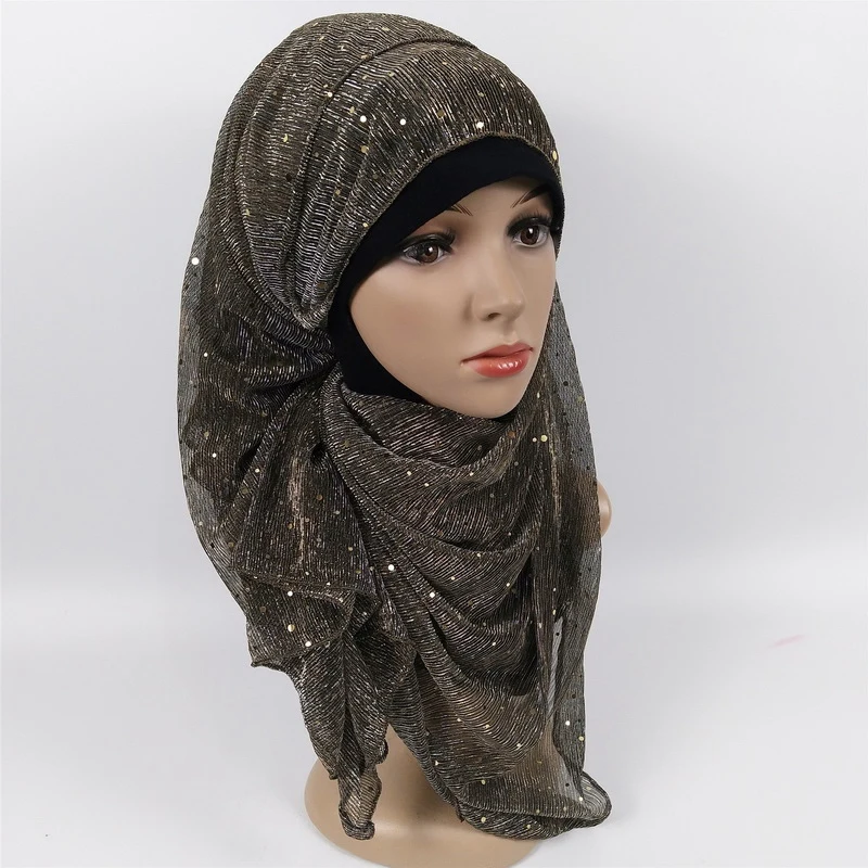 Новинка мусульманский тюрбан Женский хиджаб однотонный эластичный Блестящий