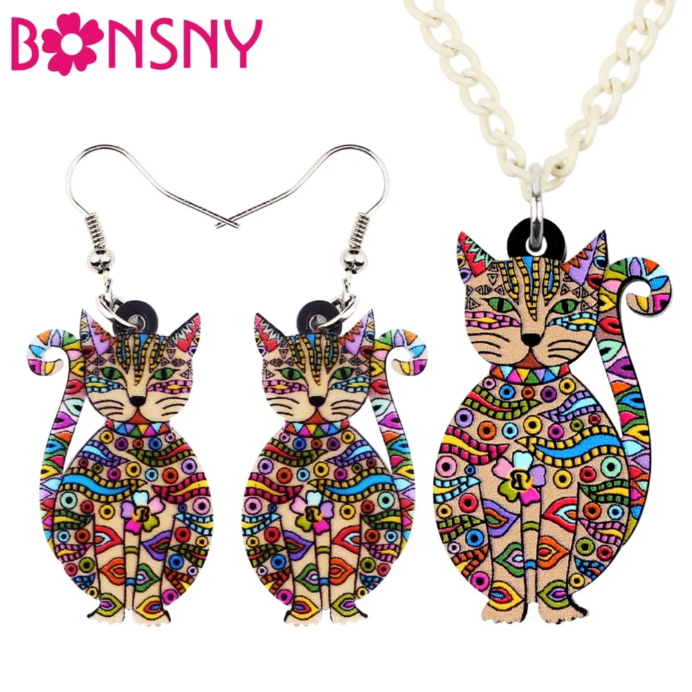 Bonsny эффектные акриловые цветочные серьги с котом котенком Ожерелье Воротник
