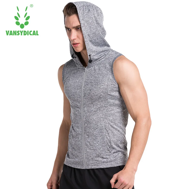 VANSYDICAL мужские однотонные толстовки без рукавов куртки для бега быстросохнущая