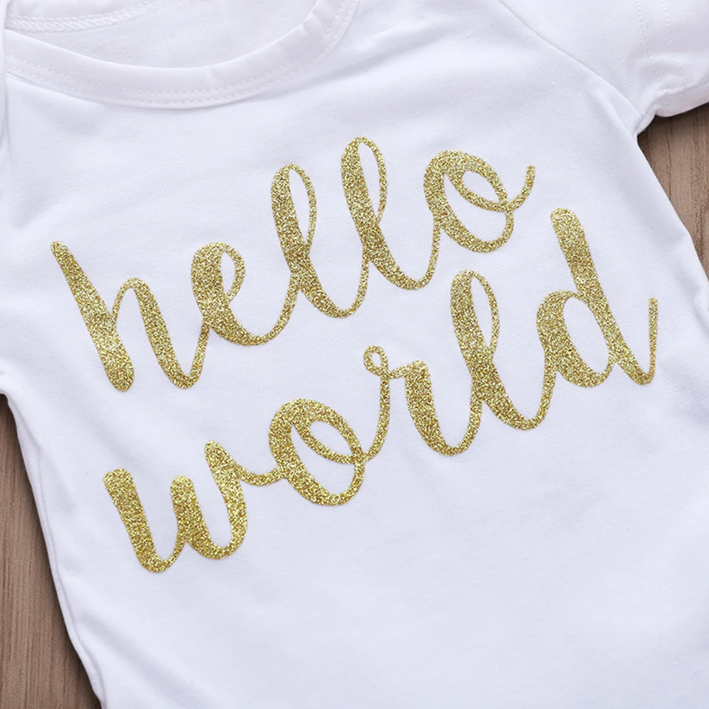 Детский комплект из 2 предметов для малышей; комбинезон с надписью «Hello World» для новорожденных девочек+ штаны; комплекты одежды