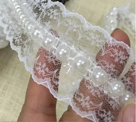 5 ярдов черное белое горячее кружево с декоративными бусами DIY шитье свадебное платье с узором кружево 4,2 см в ширину - Цвет: white