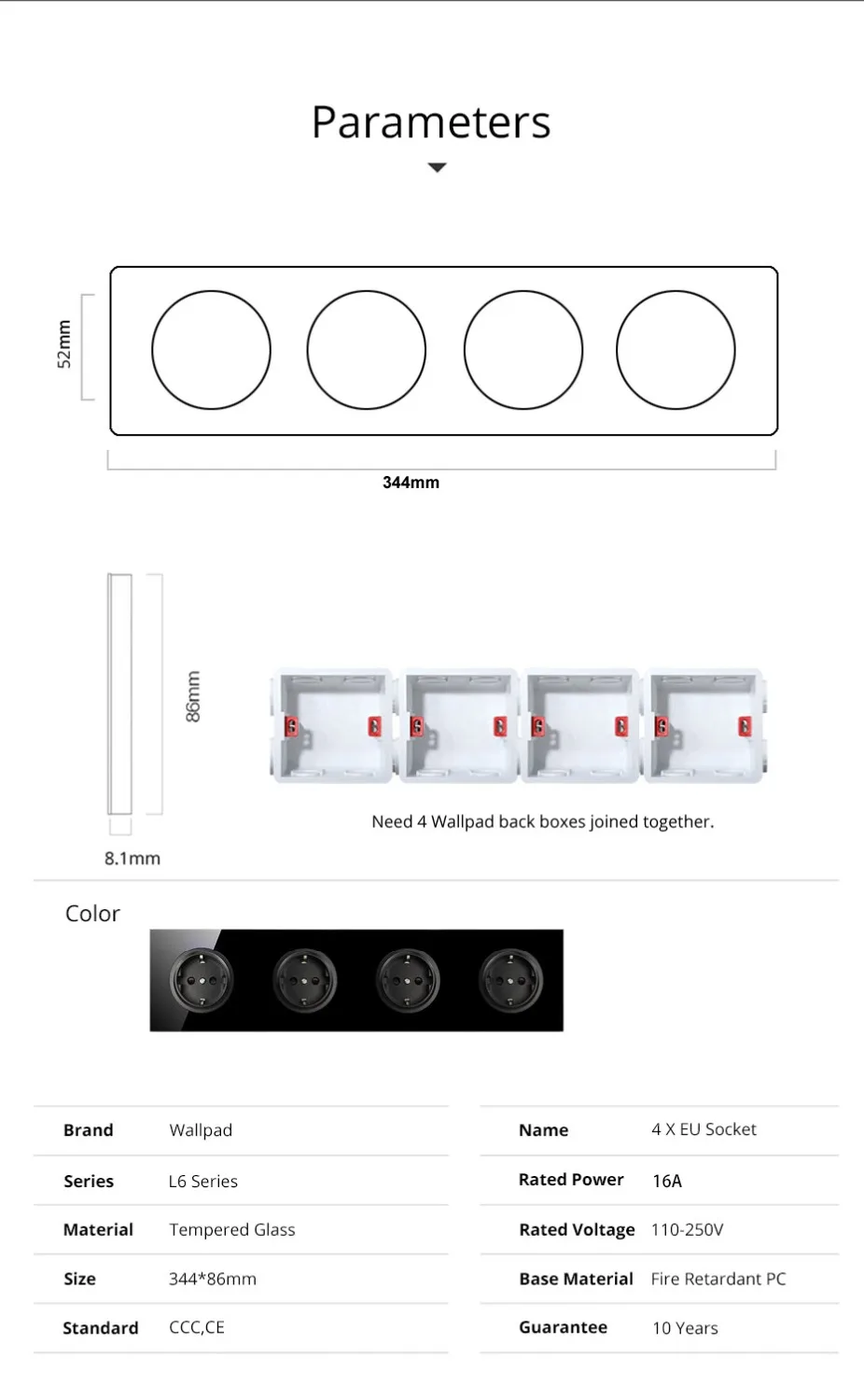 Настенная розетка из закаленного стекла с круглой конструкцией 16