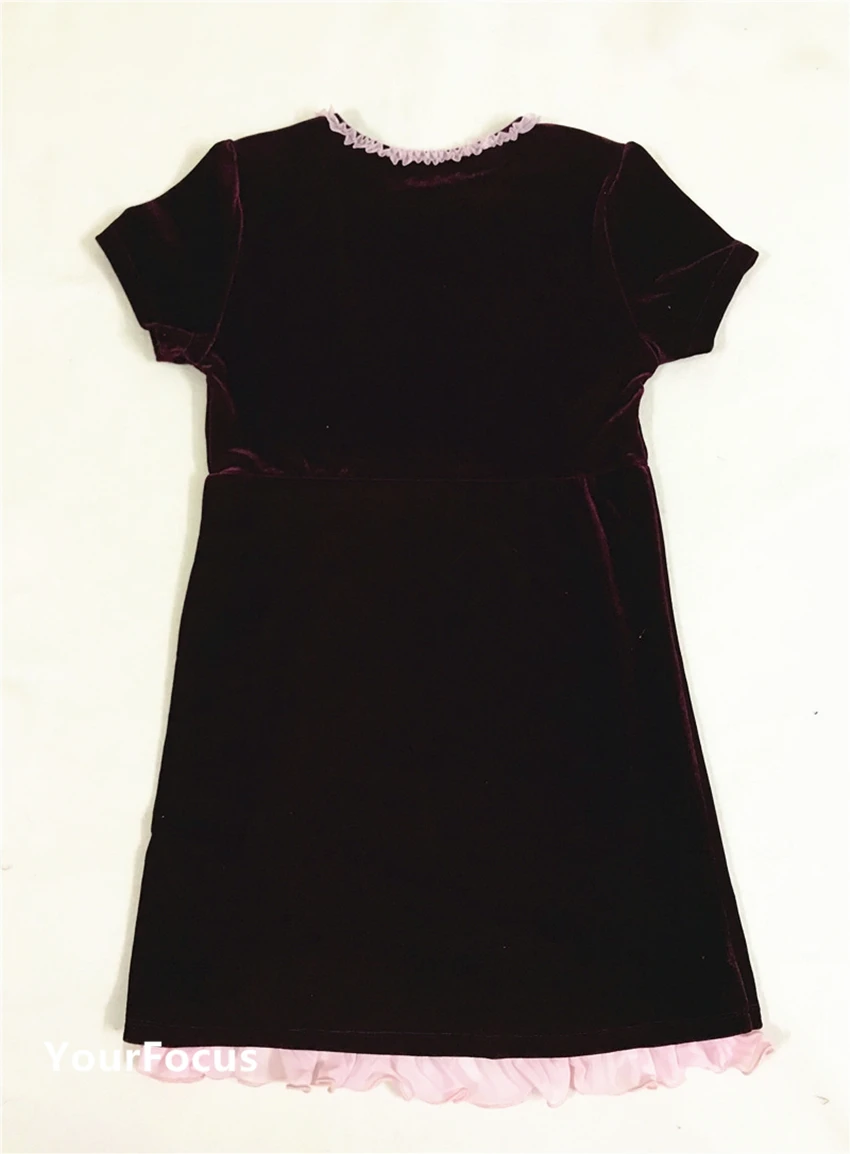 Robe femme ete ретро kawaii цветочное красное бархатное кружевное платье с коротким рукавом женское платье