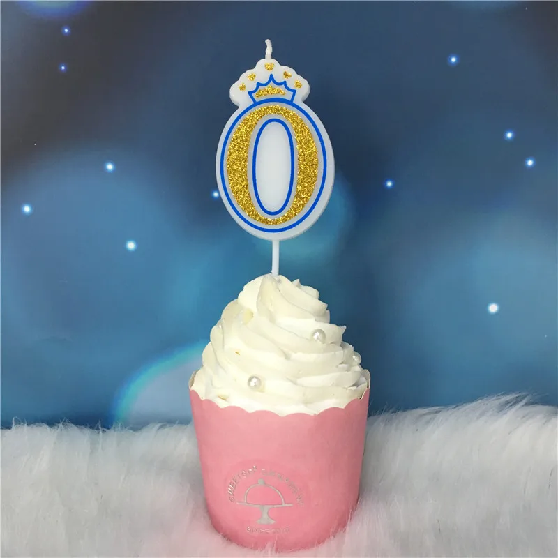Candle-G-Blue0 Креативные золотые, розовые/синие свечи с короной и цифрами на день рождения 0-9 для детей, взрослых девочек и мальчиков, праздничные свечи для торта, украшения - Цвет: Candle-G-Blue0