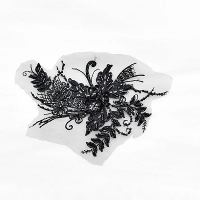 Black 2 шт. 3D вышитая бисером Кружевная аппликация вышитый цветок ткань кружевная отделка для украшения свадебного платья вуаль аксессуары для одежды - Цвет: Black
