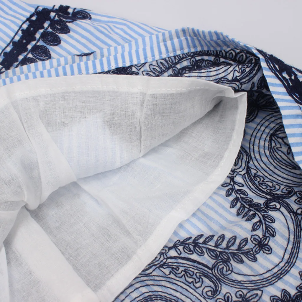 Платья для девочек летнее платье 2019 одежда в полоску С цветочной вышивкой