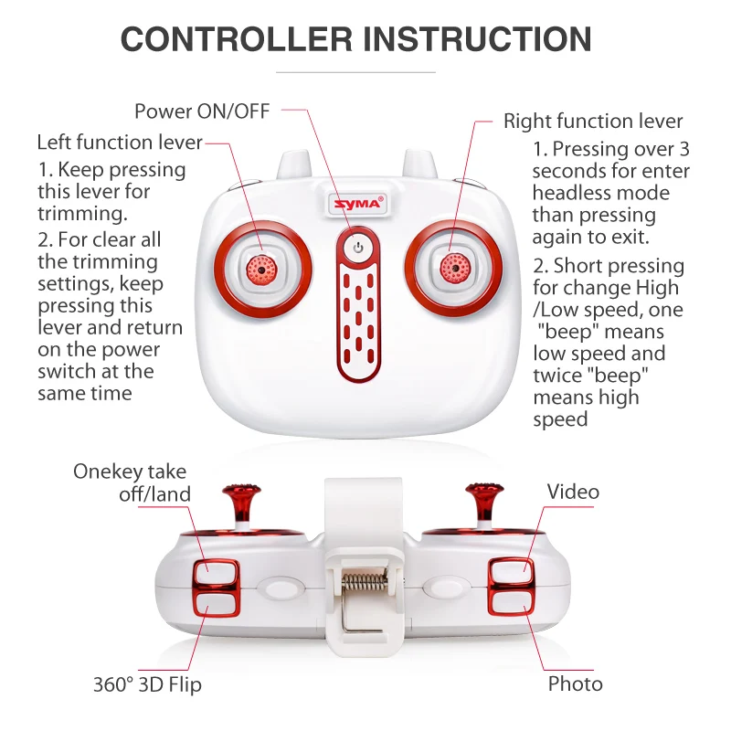 

Syma Drone X5UC RC Quadcopter 2.4G 4CH Hover Function Headless Mode, 2.0MP HD Camera, X5C Upgraded New Version-white