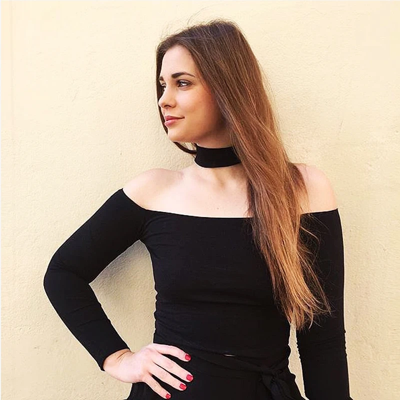 Женский хлопковый короткий топ чокер с вырезом лодочкой и открытыми плечами|crop