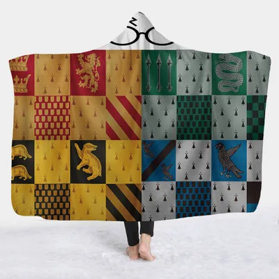02 3D принт Слизерин Ravenclaw Gryffindor Hufflepuff одеяло с капюшоном Готический Шерпа флис теплые мягкие, удобные для носки плед постельное белье - Color: 02
