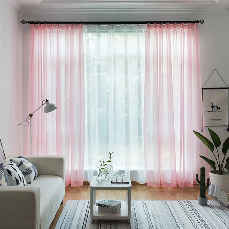 pink Современные однотонные тюлевые шторы ENHAO для гостиной, спальни, кухни, сплошные оконные шторы из белой вуали, тюлевые шторы, занавески - Цвет: pink