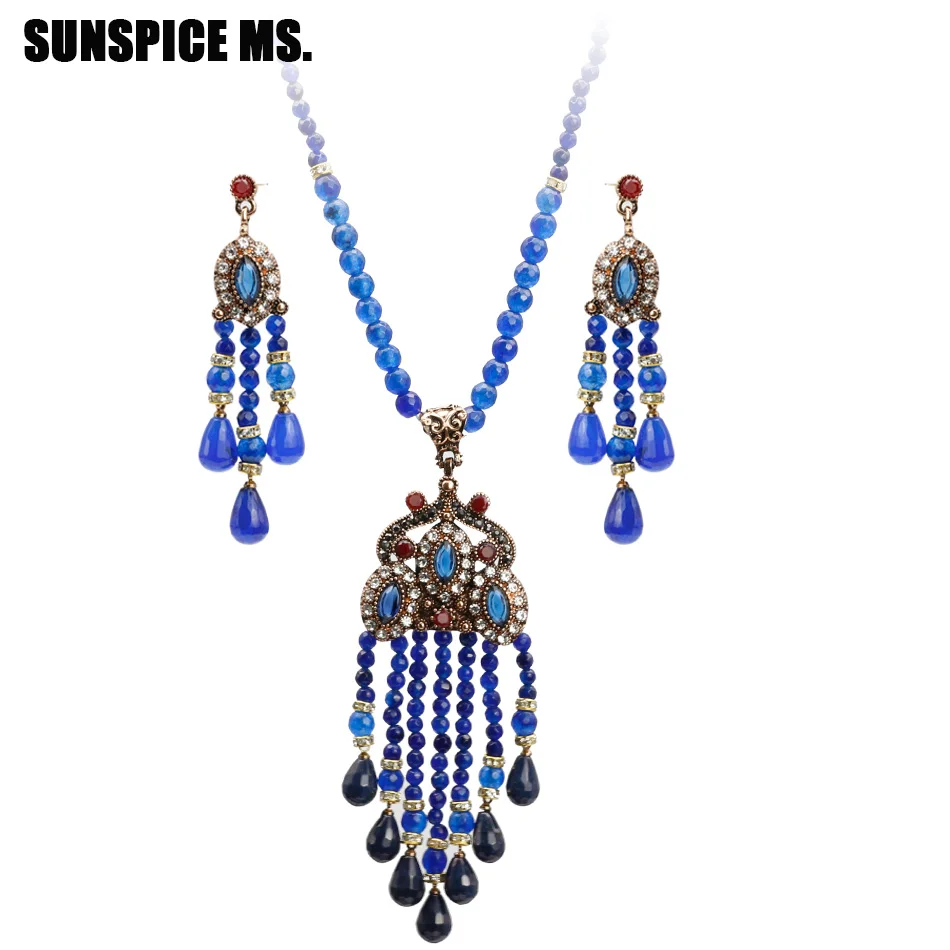 Новый В богемном стиле длинное из натурального камня бусы ожерелье с подвеской