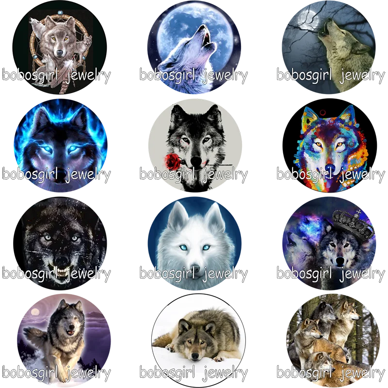 Стеклянная защелкивающаяся кнопка для фотосъемки с изображением волков GS9970|snap