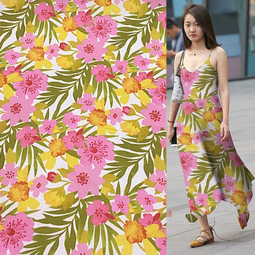 Розовый и желтый цветочный принт натуральная шелковая ткань 100% шелк doupion