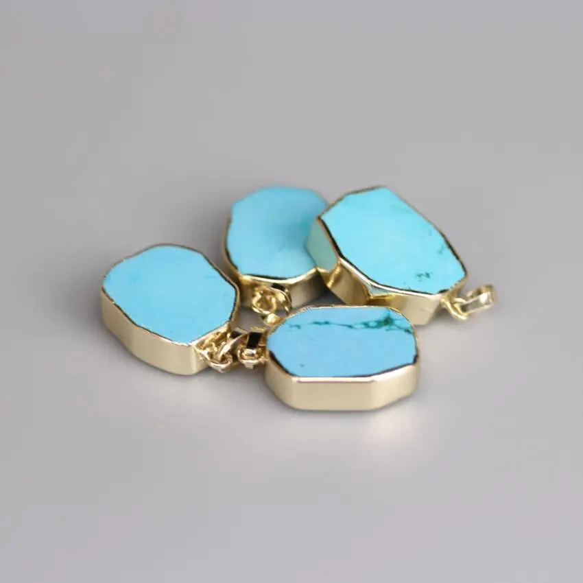 5 шт./лот подвески с золотыми краями сырой Бирюзой свободной формы натуральным