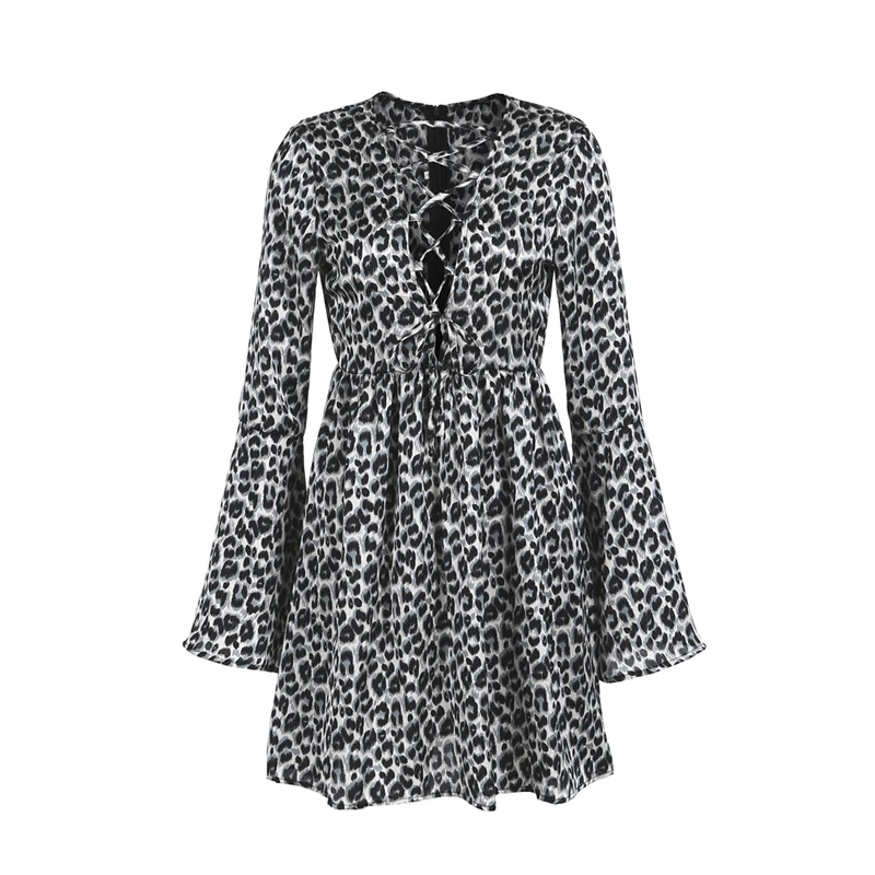 Женское леопардовое мини-платье сексуальное открытое трапециевидной формы с