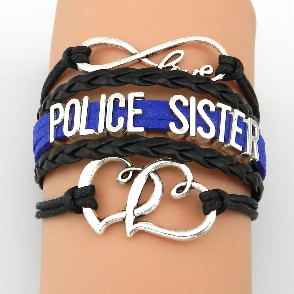 Прямая поставка Браслеты Infinity Love Police Sister ручной работы Многослойные