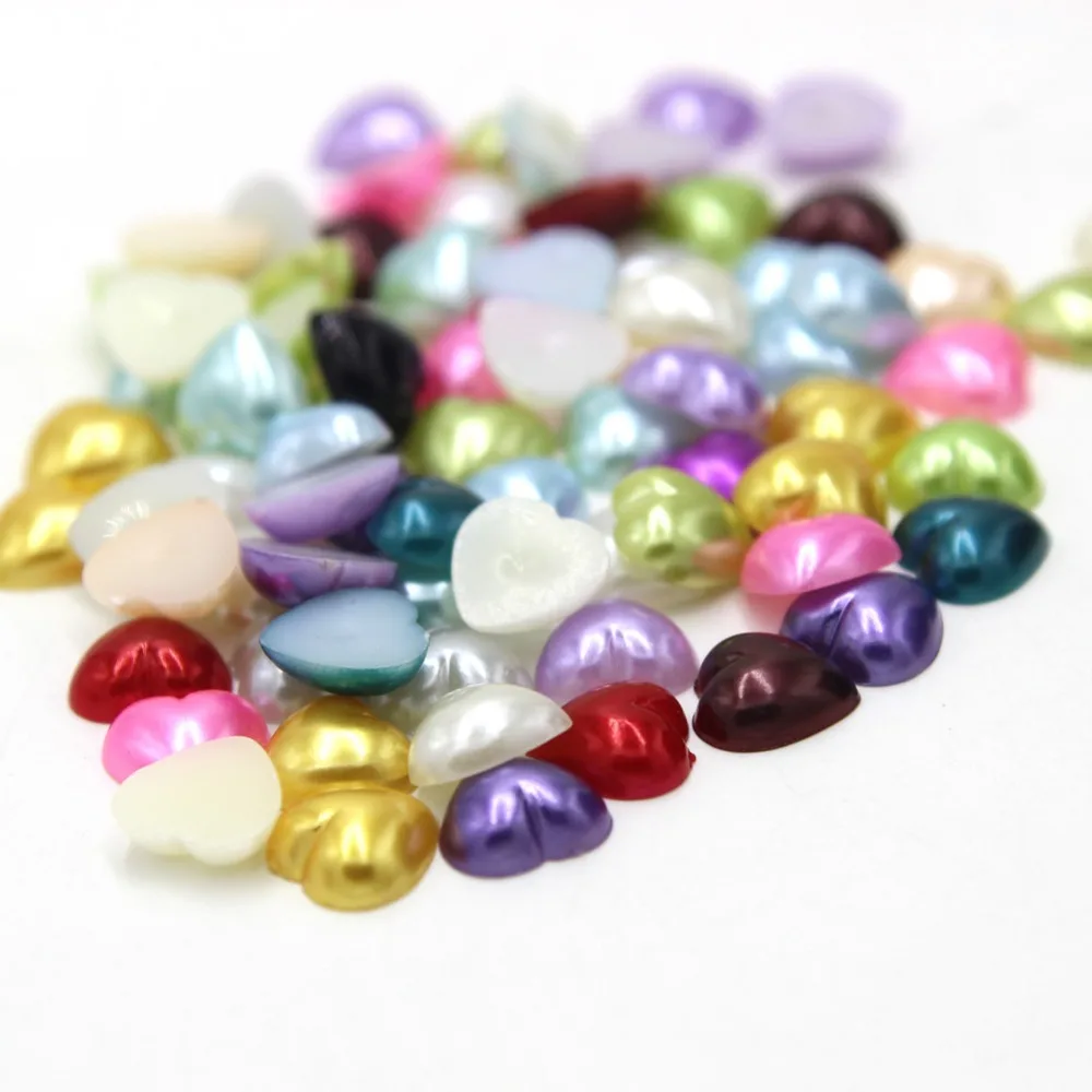 200 шт 12 мм смешанные цвета в форме сердца половинные бусины из смолы Flatback для
