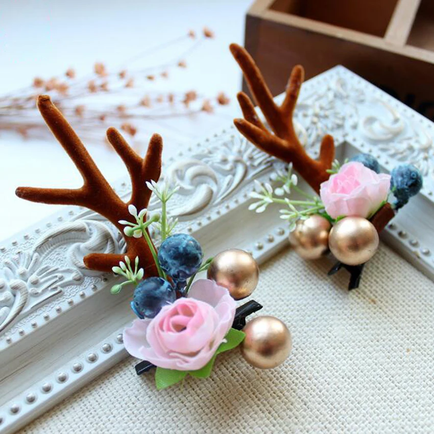 2 шт./пара заколка для волос в виде цветка оленьи рога ручной работы Детские