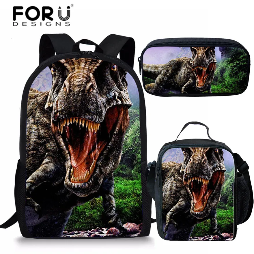 Школьные ранцы FORUDESIGNS 3 шт./компл. Детская сумка через плечо с 3D принтом динозавра