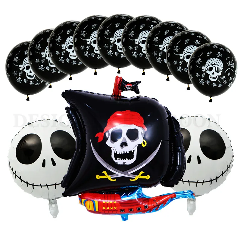 13pcs/lot New Cartoon Pirate Boat Aluminum Balloon Festival Party Decorative Balloon 18inch Skull balloon 3.2g latex baby shower