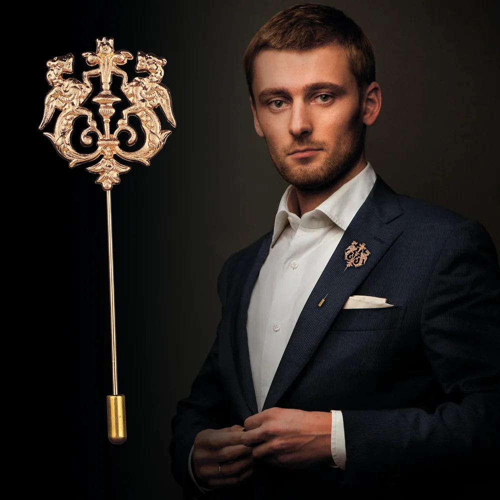 Мужская Винтажная брошь в виде дракона золотистая на воротник 3 цвета | Украшения