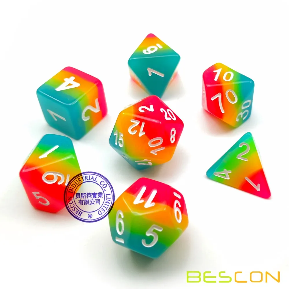 Фото Bescon фэнтезийные радужные светящиеся многогранные кости 7 шт. в комплекте полуночные конфеты, светящиеся в темноте блестящие кости, Новинка ... №4