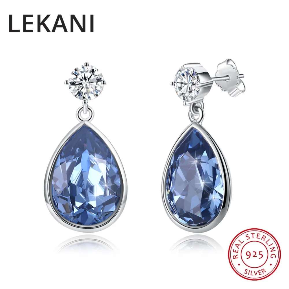Женские классические серьги LEKANI капельки из серебра S925 пробы с синими