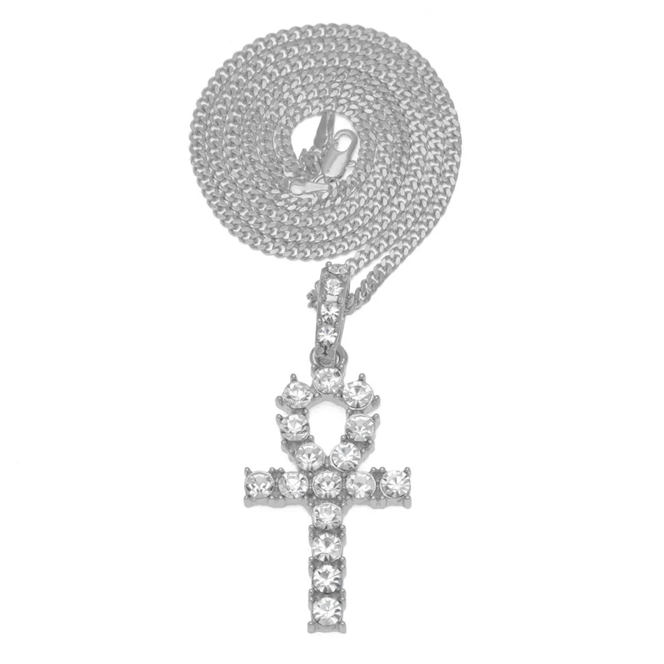 UWIN Золотой Египетский Анкх с крестом ожерелье набор bling, со стразами и кристаллами ключ к жизни Египетский крест ожерелье хип хоп ювелирный набор