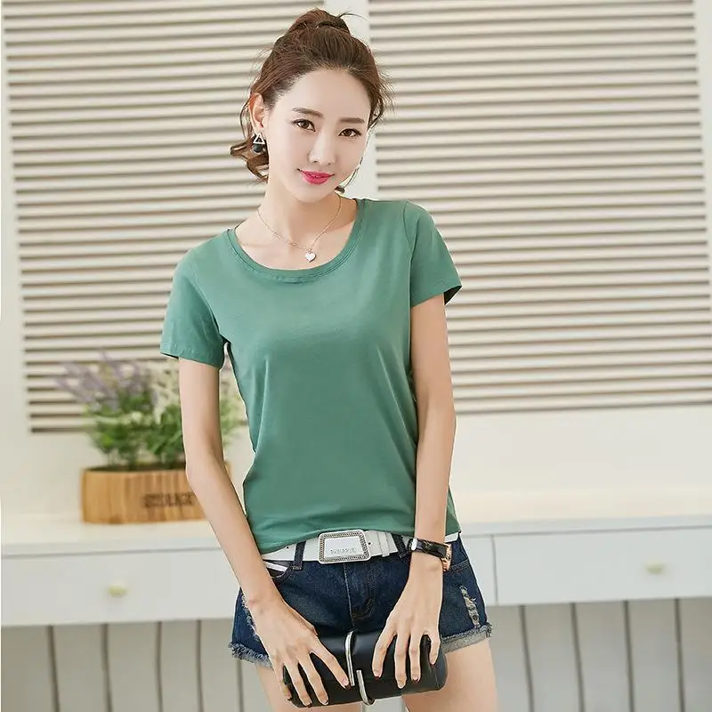 Лето 2017 хлопок Футболка Для женщин футболка короткий рукав Базовая каваи Топы