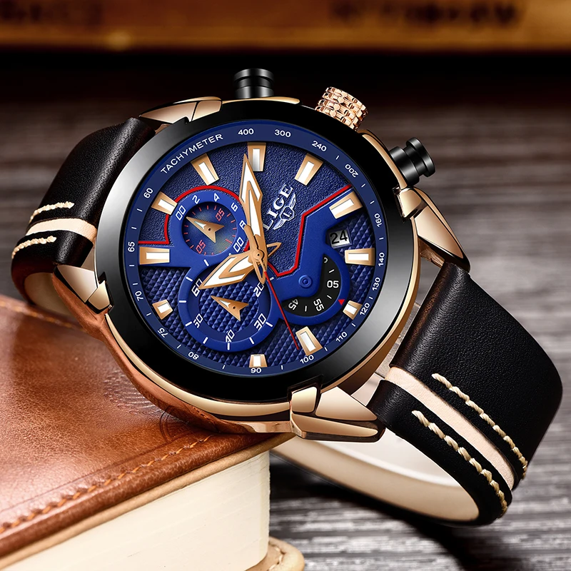 Новинка LIGE мужские часы Топ бренд Роскошные военные спортивные кожаные