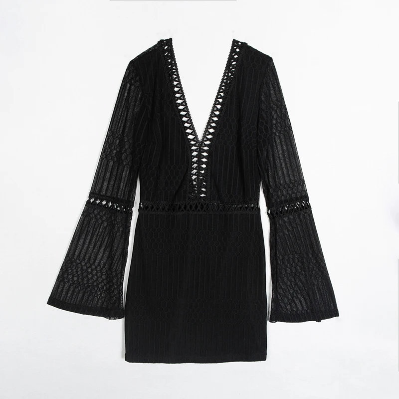 Сексуальное Клубное платье с глубоким v образным вырезом и расклешенными