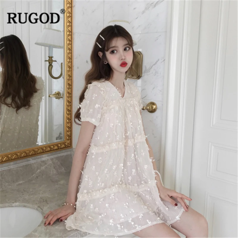 Женское платье с v-образным вырезом RUGOD свободное трапециевидной формы короткими